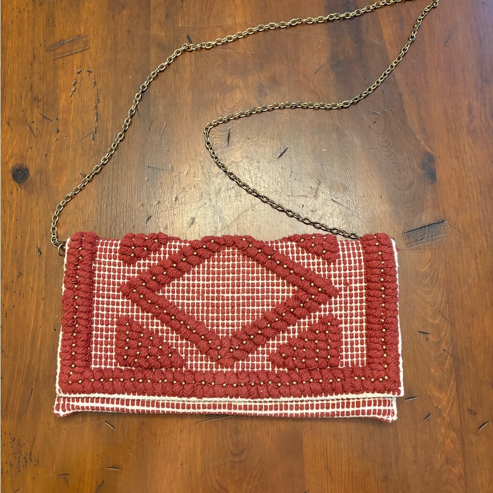 Handcrafted Red and White Woven Clutch